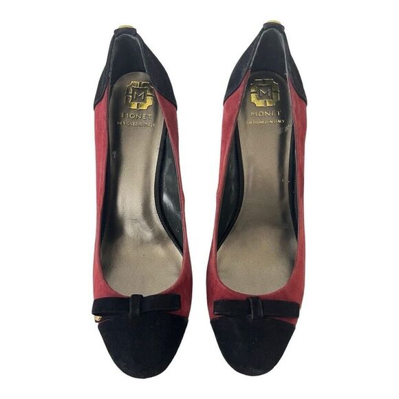Monet Suede Leather Heels Pumps in Burgundy Black Womens Size 10 Round Toe - Picture 3 of 7